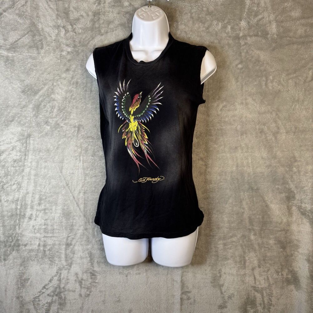 Ed Hardy Y2K Graphic Tee Size Med Cutoff Phoneix Grunge Biker Edgy